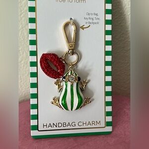 True to Form Princess Green & White Striped Frog Rhinestone Ruby Red Lips